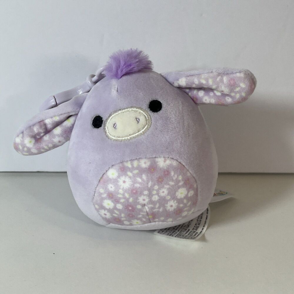 Squishmallows Delhi Purple Donkey 3.5" Clip-On Spring Floral Plush Toy Keychain